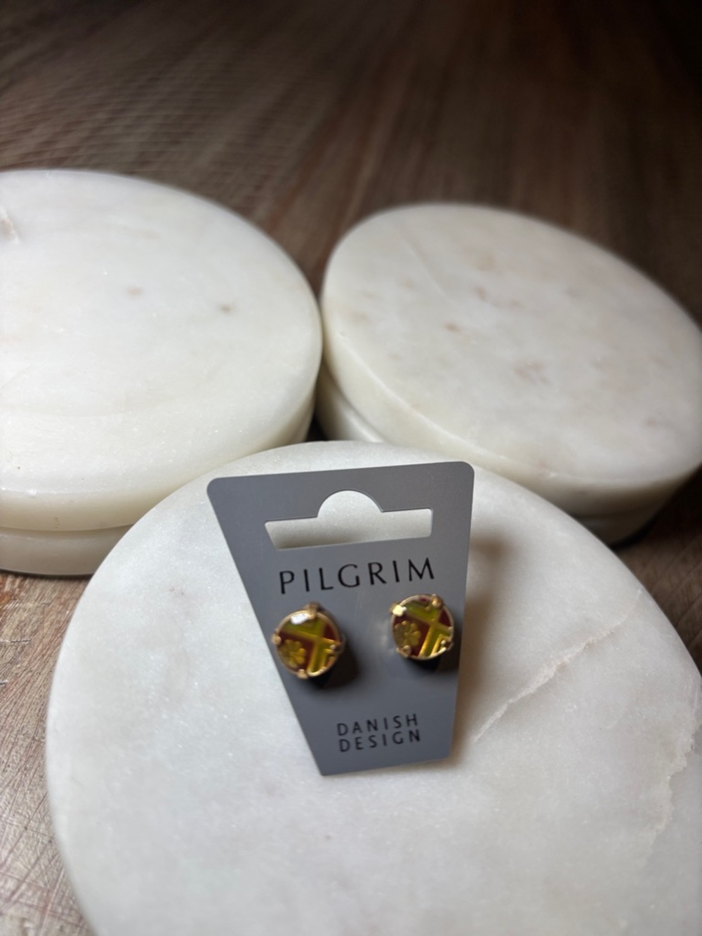 152 Pilgrim Gold Tone Earrings with Yellow-Green Glass Accent